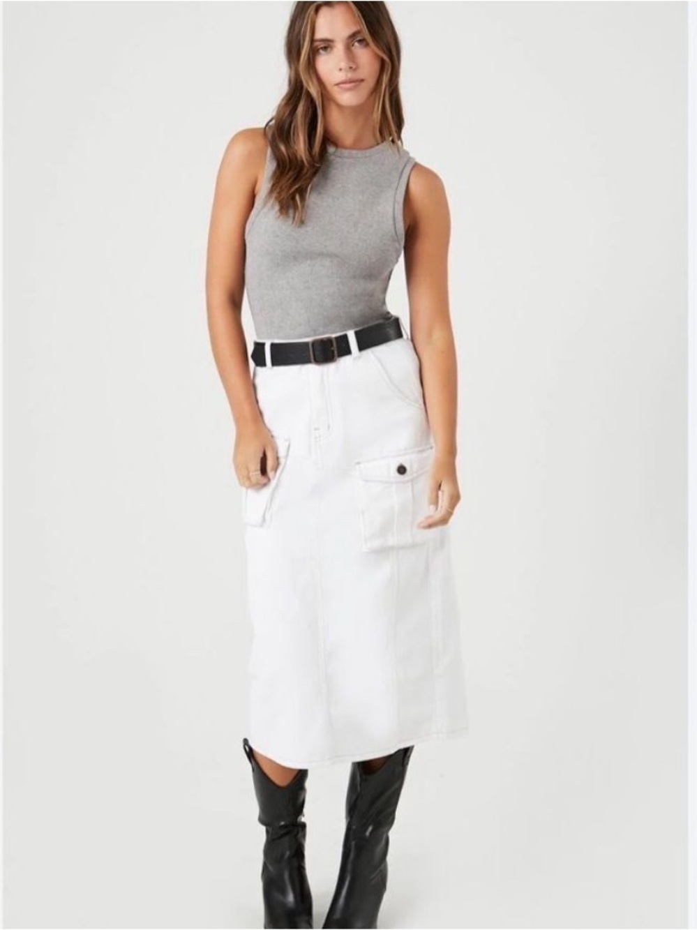 NWT denim cargo midi skirt with belt